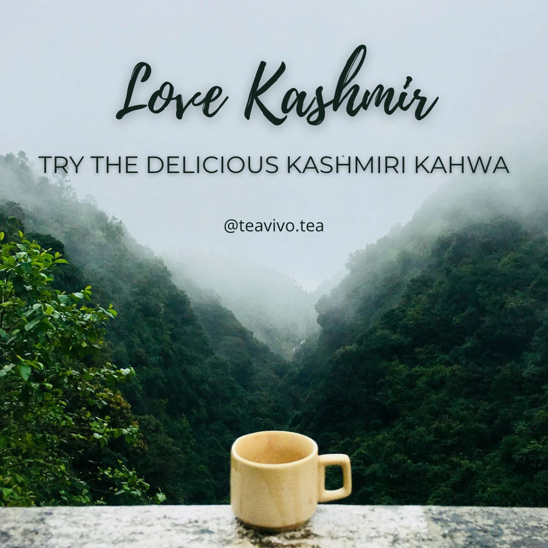 Royal Kashmiri Kahwa with almonds, cardamom, cinnamon, cloves, and rose petals